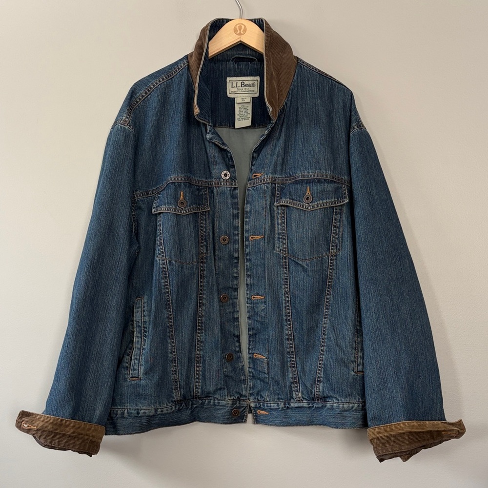 Vintage L.L. Bean Men's Blue‎ Denim Utility Jacket with Brown Corduroy Size XL